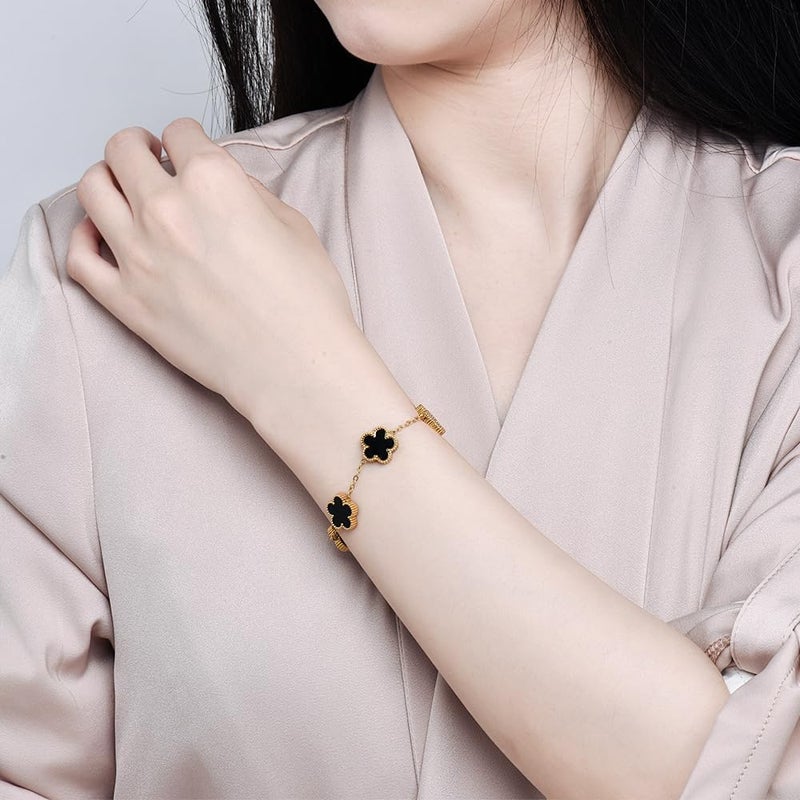 FLY FEI 18K Gold-Plated Four Leaf Clover Bracelet for Women,Adjustable lucky Bracelet Set Jewelry Gift-Hypoallergenic Charm for Birthdays, Wellness & Daily Wear - Image 3
